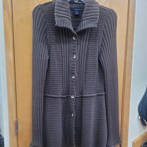 Calvin Klein Brown Shawl Neck Cotton Button Cardigan Sweater Size Small EUC
